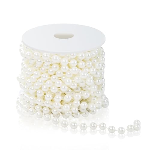 10m Perlengirlande, 8mm Pearl Kette Perlenband Perlenkette Deko Girlande Kunstperlen, Hochzeit Perlenschnur für Hochzeits Partydeko Geburtstag Taufe Tisch Deko DIY Handwerk (Beige) von Flylin