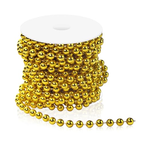 10m Perlengirlande, 8mm Pearl Kette Perlenband Perlenkette Deko Girlande Kunstperlen, Hochzeit Perlenschnur für Hochzeits Partydeko Geburtstag Taufe Tisch Deko DIY Handwerk (Gold) von Flylin