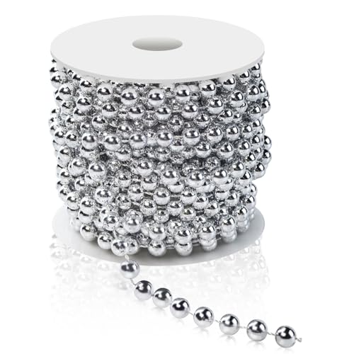 10m Perlengirlande, 8mm Pearl Kette Perlenband Perlenkette Deko Girlande Kunstperlen, Hochzeit Perlenschnur für Hochzeits Partydeko Geburtstag Taufe Tisch Deko DIY Handwerk (Silber) von Flylin