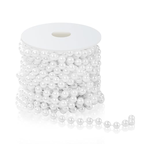 10m Perlengirlande, 8mm Pearl Kette Perlenband Perlenkette Deko Girlande Kunstperlen, Hochzeit Perlenschnur für Hochzeits Partydeko Geburtstag Taufe Tisch Deko DIY Handwerk (Weiß) von Flylin