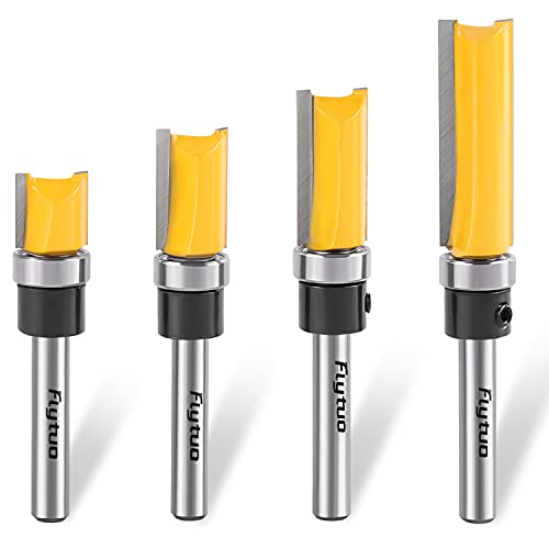 Flytuo 4 Stück Bündigfräser Kugellager Set, 6,35mm(1/4'') Schaft Bündigfräser Set mit Kugellager, professionelles 4-teiliges Hartmetall-Top Lager (Schneiddurchmesser: 1,27 cm) von Flytuo