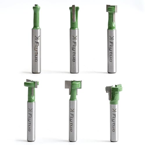 Flytuo 6-teiliges Schlüsselloch-Fräser-Bit-Set, 6,35 mm Schaft, Hartmetall-T-Nut-Fräser-Bit mit 1/4 & 5/16 & 3/8 & 9/16 & 1/2 & 5/8 Zoll Klingendurchmesser für Holz, Sechskantschraube, T-Track Flytuo 6-teiliges Schlüsselloch-Fräser-Bit-Set, 6,35 mm Schaft, Hartmetall-T-Nut-Fräser-Bit mit 1/4 & 5/16 & 3/8 & 9/16 & 1/2 & 5/8 Zoll Klingendurchmesser für Holz, Sechskantschraube, T-Track von Flytuo