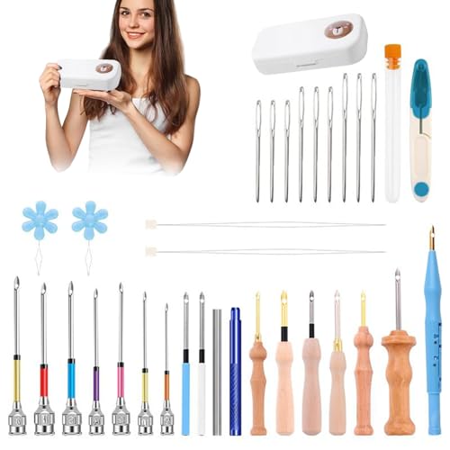 Punch Needle Stickerei Set | Sticknadel Zum Sticken - Bequem Zu Haltendes Handarbeit Werkzeug Für Mützen Steppdecken Kissen Teppiche von Fmzrbnih