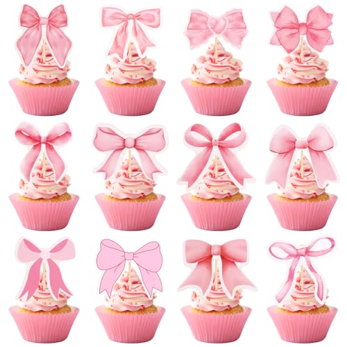 24Stück rosa Schleife Cupcake Topper Schleife Knoten Kuchen Topper Aufkleber wählt für Geburtstagsdekorationen für Hochzeit Baby Shower Junggesellenabschied 24Stück rosa Schleife Cupcake Topper Schleife Knoten Kuchen Topper Aufkleber wählt für Geburtstagsdekorationen für Hochzeit Baby Shower Junggesellenabschied von Fnaobai
