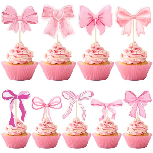 18Stück Rosa Schleife Cupcake Topper Schleife Knoten Kuchen Topper Aufkleber Picks für Geburtstagsdekorationen für Hochzeit Baby Shower Junggesellenabschied 18Stück Rosa Schleife Cupcake Topper Schleife Knoten Kuchen Topper Aufkleber Picks für Geburtstagsdekorationen für Hochzeit Baby Shower Junggesellenabschied von Fnaobai