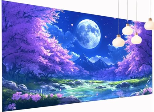 Diamond Painting Erwachsene Kinder Kirschblüten Diamant Painting Bilder Mond, DIY 5D Crystal Art Mosaik Bastelset Erwachsene Diamond-Painting für Haus Wand Dekor Geschenk Mädchen 90x180 cm S2-617 von Fneuexng