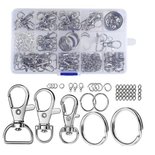Fnfhsa 265-Teiliges Schlüsselanhänger-Set, Silberfarbene Schlüsselanhänger-Clips Aus Metall, Haken mit Schlüsselringen, Karabinerverschlüsse, Schlüsselanhänger-Zubehör Fnfhsa 265-Teiliges Schlüsselanhänger-Set, Silberfarbene Schlüsselanhänger-Clips Aus Metall, Haken mit Schlüsselringen, Karabinerverschlüsse, Schlüsselanhänger-Zubehör von Fnfhsa