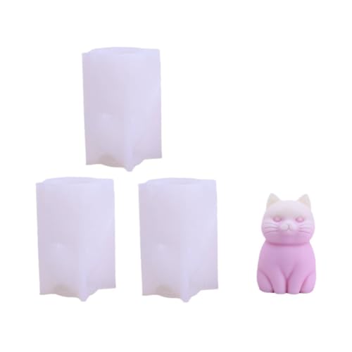 Fnfhsa 3PCS Kerzenform Katze Silikon Kerzenform 3D Niedliches Kätzchen Gips Tier Seife Harz Kristall Herstellung DIY Schokoladenform Heimhandwerk von Fnfhsa