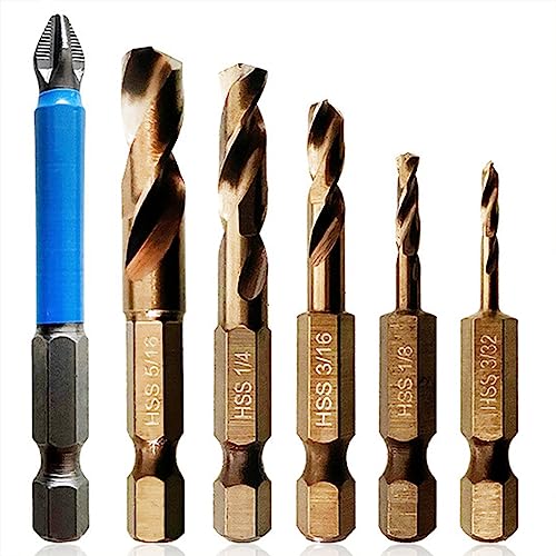 Fnfhsa 6-Teiliges Bohrerset M35 Cobalt Stubby Wie Abgebildet für Edelstahl und Hartmetalle für Schnellspannfutter und Schlagschrauber von Fnfhsa