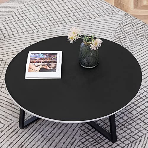 Fnho Tischtuch Fleckabweisende,Wachstuchtischdecke Wachstuch,Rundes PVC-Leder-Tischset, ölbeständige und waschbare Tischdecke, schwarz, 60 cm Durchmesser von Fnho