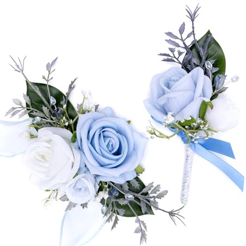 Fnize Blaue Ansteckblume und Ansteckblume für Braut, Bräutigam, Brautjungfern, Trauzeugen, Hochzeit, Heimkehr, Blumen, Abschlussball, Anzug, Zubehör, Rosen-Boutonniere und Handgelenk-Ansteckblume Fnize Blaue Ansteckblume und Ansteckblume für Braut, Bräutigam, Brautjungfern, Trauzeugen, Hochzeit, Heimkehr, Blumen, Abschlussball, Anzug, Zubehör, Rosen-Boutonniere und Handgelenk-Ansteckblume von Fnize