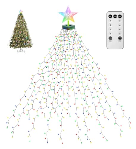 Fnwsja lichterkette weihnachtsbaum 410er LEDs Lichterkette mit Top Star Fernbedienung mit 16 Zweig 2meter Lichtstreifen für Weihnachtsbaum dekoration Garten Heim Party (Bunte) von Fnwsja