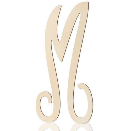 Holzbuchstaben 30,5 cm für Wanddekoration, große kursive Holzbuchstaben M, unlackiert, große Holz-Monogramm-Buchstaben, Alphabet-Schild für Kranz, Malerei, Türhänger, Zuhause, Kinderzimmer von Focal20