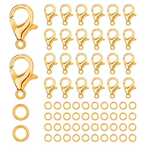 Focenat Kettenverschluss, 50 Stück Armband Verschluss und 120 Stück Biegeringe, Ketten Armband Verschlüsse Schmuckverschluss für Halsketten Armband Ohrring Schmuckherstellung (Gold) von Focenat