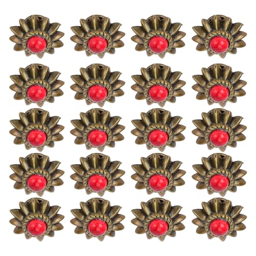 Focket Dekorative Conchos-Schnallen mit Gänseblümchen-Motiv, 20 Sets geformte Metallnieten, Schraubknöpfe aus Zinklegierung im Vintage-Western-Stil mit Türkis-Imitat (Rot) von Focket