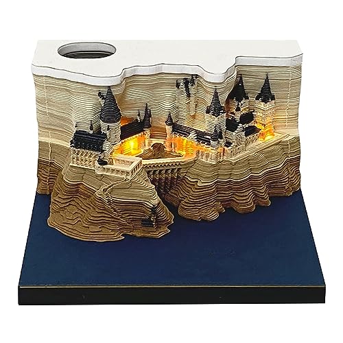 3D Memoblock mit Licht & Stifthalter, Schloss 3D Haftnotizen Notizblock, Aufkleber Papiere Karte Handwerk Schloss Büro Home Decor, Abreißen Papier Reveal Magic Castle von Fockety