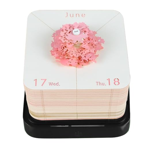 Fockety 3D -Memo -Pad, 2026 Schreibtischkalender mit LED -Licht, Einzigartiges Papier Geschnitzte Baumhäuser Design, Hand Zerrissene Papierstecherkunst, für Weihnachtshäuserwarming (PINK) von Fockety