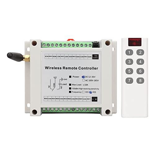 Fockety 8-Kanal-Relais, DC 12V-36V drahtloser RF-Fernbedienungsschalter 433Mhz-Sender-Empfänger-Kit, Schwarz, Arbeitskontakt, 10A, Wandmontage, Klemme, Manuell Fockety 8-Kanal-Relais, DC 12V-36V drahtloser RF-Fernbedienungsschalter 433Mhz-Sender-Empfänger-Kit, Schwarz, Arbeitskontakt, 10A, Wandmontage, Klemme, Manuell von Fockety