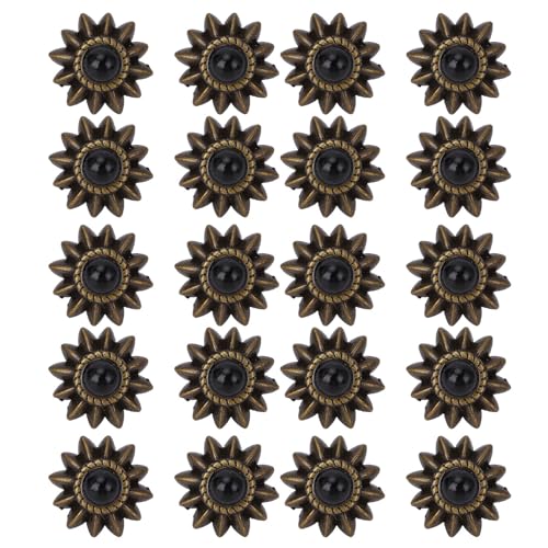 Fockety Schraubenrückungsknöpfe, 20 Set Vintage Künstliche Türkisknöpfe, Daisy Decorative Schnalle Sonnenblumen Dekorative Schnalle für DIY Leder Nähtaschen Dekoration Dekor (BLACK) von Fockety