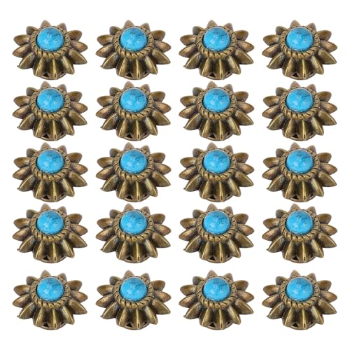 Fockety Schraubenrückungsknöpfe, 20 Set Vintage Künstliche Türkisknöpfe, Daisy Decorative Schnalle Sonnenblumen Dekorative Schnalle für DIY Leder Nähtaschen Dekoration Dekor (BLUE) von Fockety