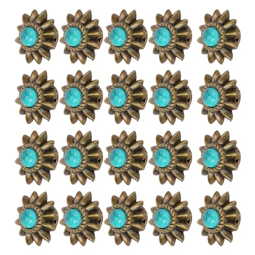 Fockety Schraubenrückungsknöpfe, 20 Set Vintage Künstliche Türkisknöpfe, Daisy Decorative Schnalle Sonnenblumen Dekorative Schnalle für DIY Leder Nähtaschen Dekoration Dekor (GREEN) von Fockety