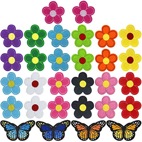 30 Stück Blumen Schmetterlinge Bügelflicken, Stickerei Nähen Iron on Flicken, Eisen auf Applikationen Patches Sticker, Reparatur Dekorative Aufnäher zum Aufbügeln für Kleidung Jean Jacken Tasche von Fodlon
