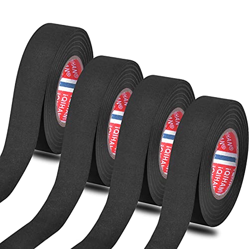Fodlon 4 Stück Tape Schwarz Auto Gewebeband Klebeband Isolierband, Kabelbaum Klebeband Kabelbäume Elektrokabel Duct Tapes Baumwolle Kabelisolierung für Haushalt, Kfz Motorrad 19mm x 20m von Fodlon