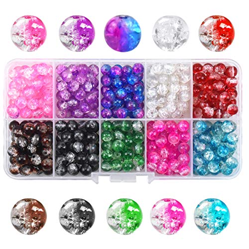 450 Stück 6mm Crackle Glasperlen, Bunte Basteln Perlen mit Löchern, Runde Risse Glas Perlen, Kristall Glasperlen Bead Lose für Halsketten Armband Schmuckherstellung und DIY Handwerk Dekor von Fodlon