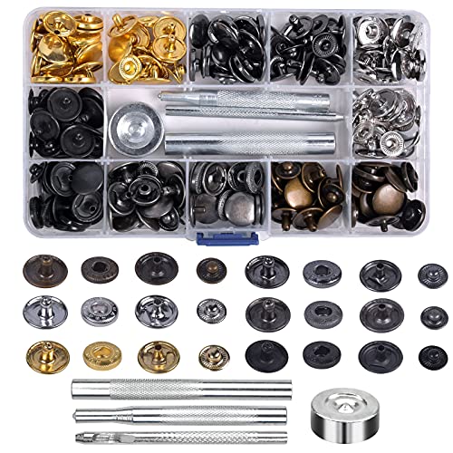 Fodlon Druckknopf-Set, Metall, 64 Stück, 6 Farben, 15 mm, Knopf, Befestigung, DIY & Ersatz, Nähfrei, Breites Anwendungsspektrum von Fodlon