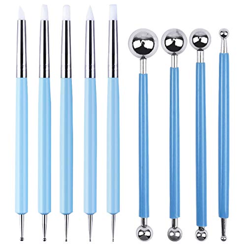 Fodlon Ton Werkzeug, Keramik Tool Double-End Modellier-Werkzeug Set 4pcs Ball Stylus Dotting Tools 5pcs Fimo Knete Modellierwerkzeug Silikon für Skulptur Schnitzen Kunstbedarf von Fodlon