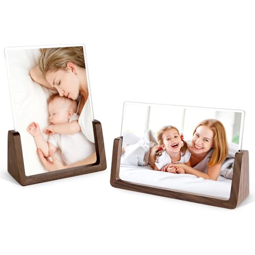 Holz Bilderrahmen, Fotorahmen 13x18cm, Bilderrahmen Mit Walnusssockel, Giftove Geschenke für Papa Mama Personalisierte Fotorahmen (Horizontal+Vertikal) (7inch) von Fodlon