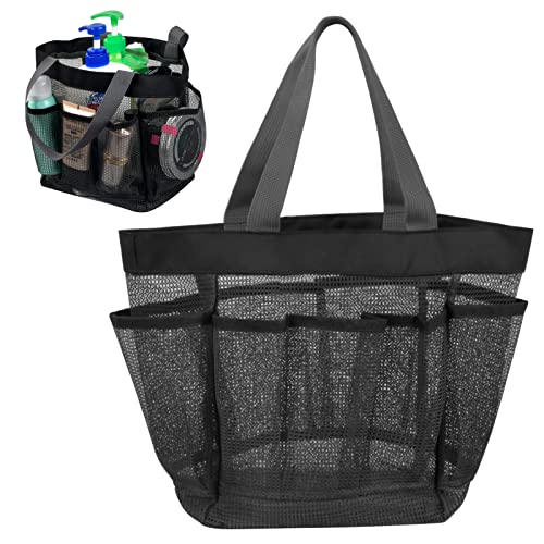 Tragbarer Duschkorb aus Netzstoff, Duschtasche mit 8 Taschen und Tragegriff, Mesh Strandtasche Waschtasche Aufbewahrungstasche Organizer Hängetasche für Camping Reisen Wohnheim Fitnessstudio, Schwarz von Fodlon
