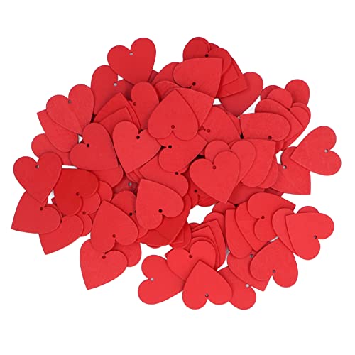 Fofetbfo 100 Stück 1,57 Zoll Holzherzen mit Löchern, Rote Herzförmige Hängende Ornamente, Holzherzanhänger für Hochzeitsfeiern, DIY-Projekte, Kartenherstellung von Fofetbfo