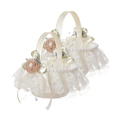 Fofetbfo Hochzeitskorb für Blumenmädchen, weiße Spitze mit Seidenrose und Perle, eleganter Satin-Blumenkorb für Hochzeitszeremonie, Party-Dekoration, 2 Stück Fofetbfo Hochzeitskorb für Blumenmädchen, weiße Spitze mit Seidenrose und Perle, eleganter Satin-Blumenkorb für Hochzeitszeremonie, Party-Dekoration, 2 Stück von Fofetbfo