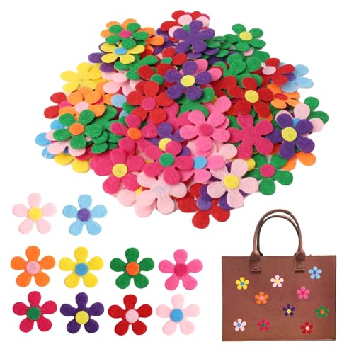 Blumen Basteln, 100 Stück Stoffblumen zum Aufnähen Blumen zum Aufkleben Blumen zum Anstecken Aufkleber Blumensticker Filzblumen Selbstklebend für DIY Bastelkarten Filzblumen von Fogbush