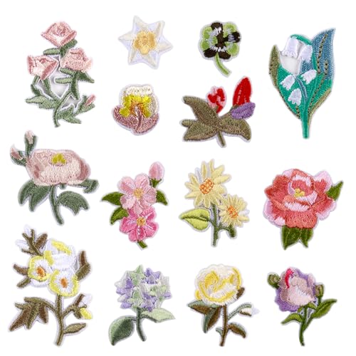 Blumen zum Aufbügeln, 14 Stück Blumen zum Aufbügeln Bügel Patches Bügelpatch Bügelaufkleber Bestickte Bügelpatches Patches zum Aufbügeln für Jeans Shirt Jacke Rock von Fogbush