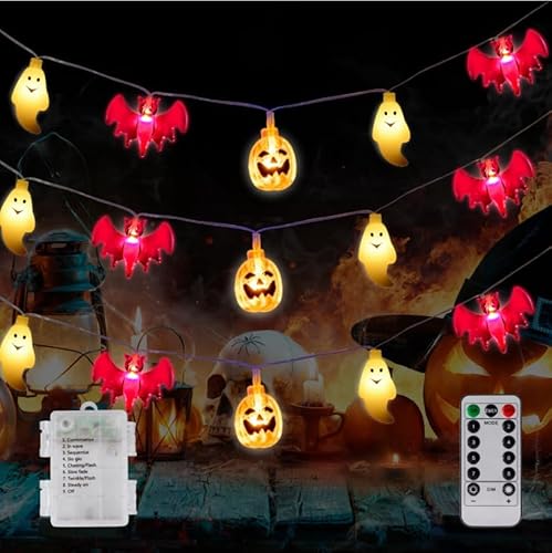 Fohil Halloween Lichterkette 30LED 4.5M Halloween Kürbis Licht Schläger Geister Dekoration Wasserdicht 8 Modi, Batteriebetrieben,Schrecklich Halloween-Lichter Beleuchtung für Draußen Innere Dekor von Fohil