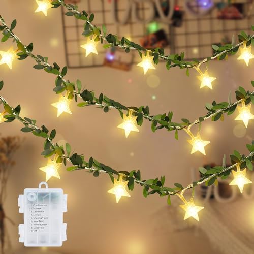 LED Lichterkette Efeu Künstlich, 4M Fake Efeu Girlande mit 20 LED-Sternenlichter Batterie, 8 Modi Wasserdicht Efeu Lichterkette Dekoration für Garten, Balkon, Hochzeit, Party, Zimmer Deko Aesthetic LED Lichterkette Efeu Künstlich, 4M Fake Efeu Girlande mit 20 LED-Sternenlichter Batterie, 8 Modi Wasserdicht Efeu Lichterkette Dekoration für Garten, Balkon, Hochzeit, Party, Zimmer Deko Aesthetic von Fohil