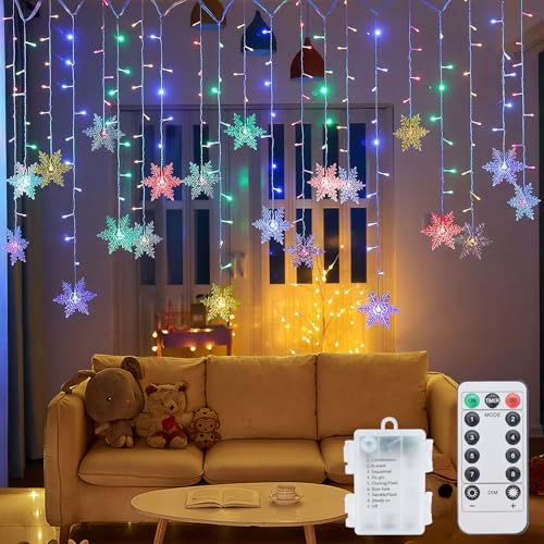 LED Schneeflocke Lichterkette, 96LED Lichtervorhang Weihnachtsdeko, Fenster Lichterkette Innen, Wasserdicht 8 Modi Bunte Lichterkette Vorhang für Fenster, Zimmer, Weihnachtsbeleuchtung Innen Außen LED Schneeflocke Lichterkette, 96LED Lichtervorhang Weihnachtsdeko, Fenster Lichterkette Innen, Wasserdicht 8 Modi Bunte Lichterkette Vorhang für Fenster, Zimmer, Weihnachtsbeleuchtung Innen Außen von Fohil