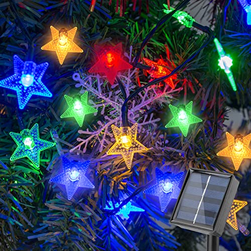 Solar Lichterkette Außen, 100 LED 12M Stern Christbaumbeleuchtung Außen IP65 Wasserdicht Lichterketten 8 Modi Weihnachtsbeleuchtung für Garten Terrasse Bäume Party Hochzeit Weihnachten (Mehrfarbig) von Fohil