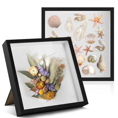 FoiiLiio 2 Stück 3D Bilderrahmen zum Befüllen 25x25cm,3D Rahmen für Objekte Tiefer 3cm,Tief 3D Objektrahmen Hölzern,Bilderrahmen Befüllbar,Shadow Box für Fotos Blumen DIY Kunstwerke,Schwarz von FoiiLiio