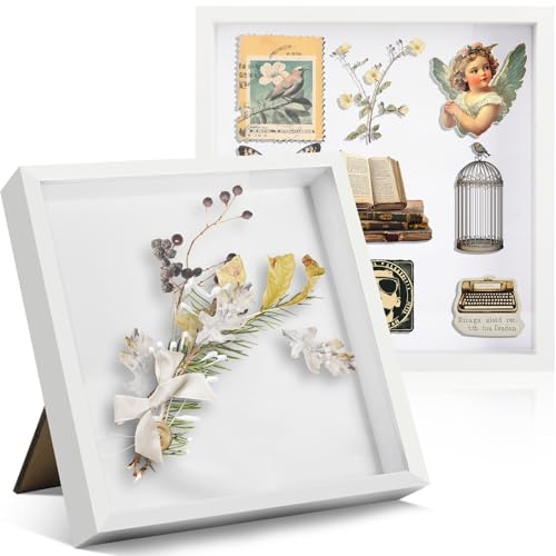 FoiiLiio 2 Stück 3D Bilderrahmen zum Befüllen 30x30cm,3D Rahmen für Objekte Tiefer 3cm,Tief 3D Objektrahmen Hölzern,Bilderrahmen Befüllbar,Shadow Box für Fotos Blumen DIY Kunstwerke,Weiß von FoiiLiio