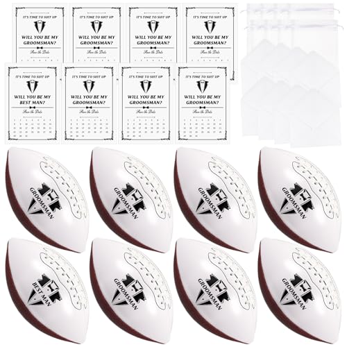 Foilswirl 8 Sets Trauzeugen-Antrags-Geschenk-Set mit Fußball-Antragskarten, Taschen, Umschlägen, 7 Sets "Will You Be My Groomsman", 1 Set Will You Be My Best Man, Geschenke für Hochzeit, Männer von Foilswirl