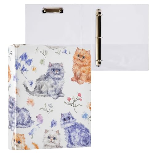 3 Ringbücher mit 3 Ringen, 3,8 cm (1,5 Zoll), mit Tascheneinband, 1/2 Stück, für Briefgröße (27,9 x 21,6 cm), Hardcover, Eleganz, Selkirk Rex Katzen, Weiß von Foiosoh