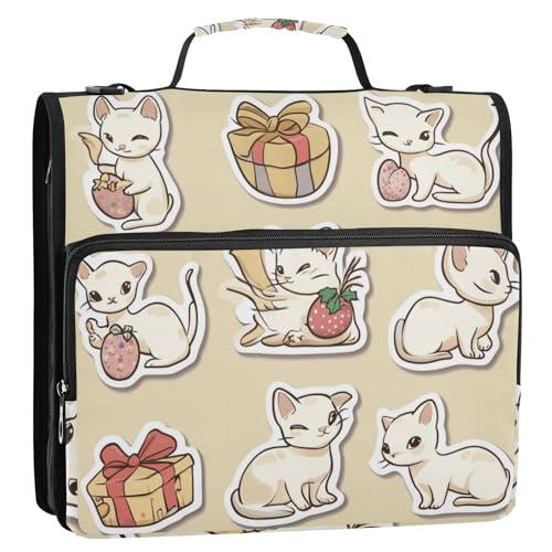 Beauty Cats Ringbuch mit 3 Ringen, Reißverschluss, mit Schultergurt und Griff, inklusive Reißverschlusstasche, Schulordner, Organizer, geeignet für Mittelschule, 3,8 cm, Beige Beauty Cats Ringbuch mit 3 Ringen, Reißverschluss, mit Schultergurt und Griff, inklusive Reißverschlusstasche, Schulordner, Organizer, geeignet für Mittelschule, 3,8 cm, Beige von Foiosoh