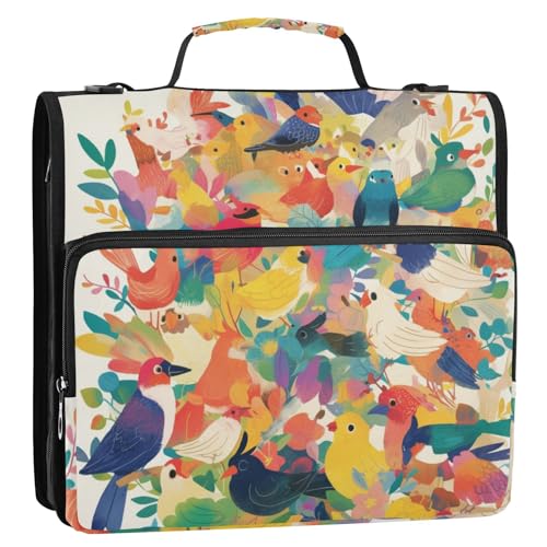 Bunte Wildvögel, 3 Ringe, 3,8 cm, Organizer mit Schultergurt und Griff, Dokumentenmappe für Mittelschüler Bunte Wildvögel, 3 Ringe, 3,8 cm, Organizer mit Schultergurt und Griff, Dokumentenmappe für Mittelschüler von Foiosoh