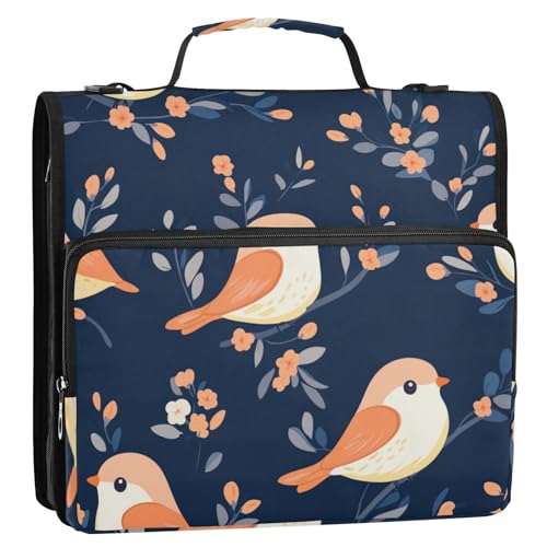 Cute Bird Ringbuch mit 3 Ringen, Reißverschluss, mit Schultergurt und Griff, mehrere Taschen, Reißverschluss, 3,8 cm, Marineblau Cute Bird Ringbuch mit 3 Ringen, Reißverschluss, mit Schultergurt und Griff, mehrere Taschen, Reißverschluss, 3,8 cm, Marineblau von Foiosoh