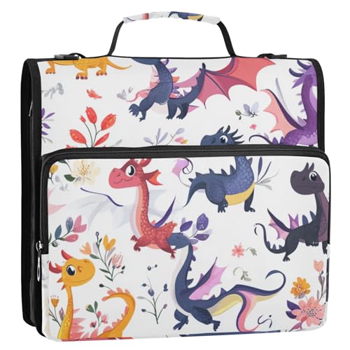Cute Dragons Ringbuch mit 3 Ringen, Reißverschluss, mit Schultergurt und Griff, einfach zu tragen, tragbar, für Zuhause, Reisen, sichere Aufbewahrungstasche für Schule/Büro, Weiß Cute Dragons Ringbuch mit 3 Ringen, Reißverschluss, mit Schultergurt und Griff, einfach zu tragen, tragbar, für Zuhause, Reisen, sichere Aufbewahrungstasche für Schule/Büro, Weiß von Foiosoh