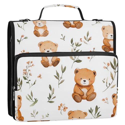 Dokumentenmappe mit süßem Bär und Pflanze, 3 Ringe, 3,8 cm, Reißverschluss, Organizer mit Griff, für die Schule Dokumentenmappe mit süßem Bär und Pflanze, 3 Ringe, 3,8 cm, Reißverschluss, Organizer mit Griff, für die Schule von Foiosoh