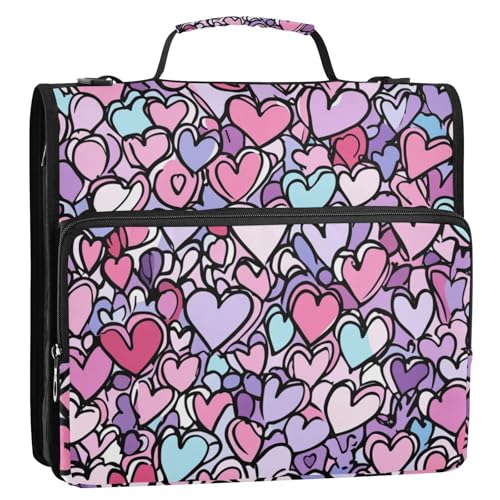 Dokumententasche mit 3 Ringen, Cartoon-Herzen, Blau, 3,8 cm, Reißverschluss, mit Griff, mehrere Taschen, Dokumentenmappe für die Schule Dokumententasche mit 3 Ringen, Cartoon-Herzen, Blau, 3,8 cm, Reißverschluss, mit Griff, mehrere Taschen, Dokumentenmappe für die Schule von Foiosoh
